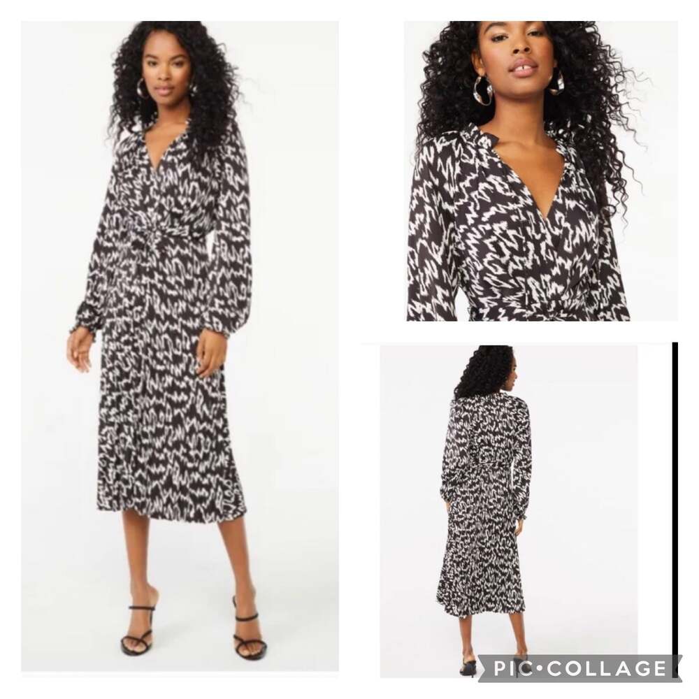 NWT Scoop Long Sleeve Split Neck Pleated Midi Dress size large